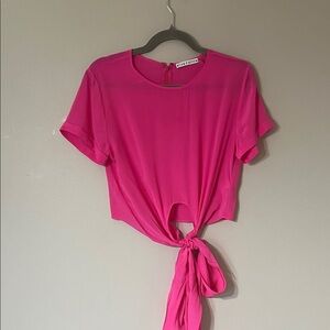 Alice + Olivia Hot Pink Short-Sleeve Tie-Front Crop Blouse